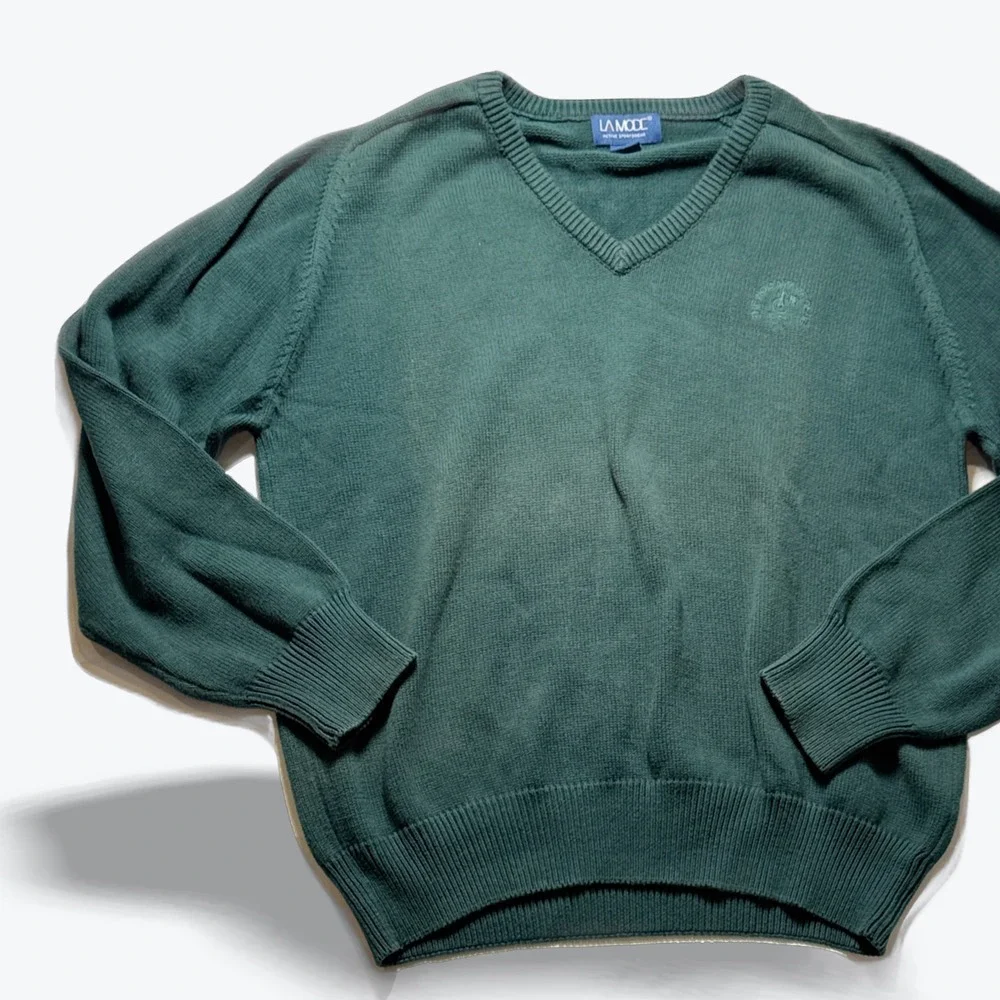 VTG Woodmere Club Long Island Golf Sweater Mens Medium Green V Neck La Mode